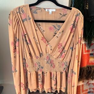 DR2 Women's Floral Blouse in Peach and Pink